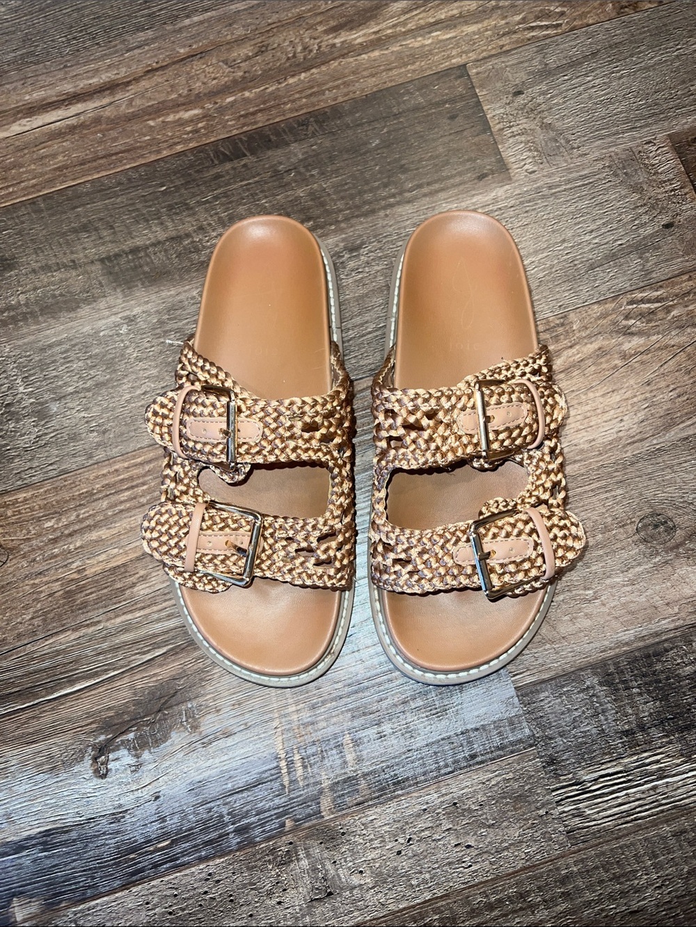 Joie Braided Double-Buckle Slide Sandals - Brown